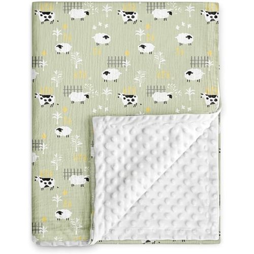 Muslin Baby Blankets for Boys & Girls, Soft Minky Back Toddler Blanket