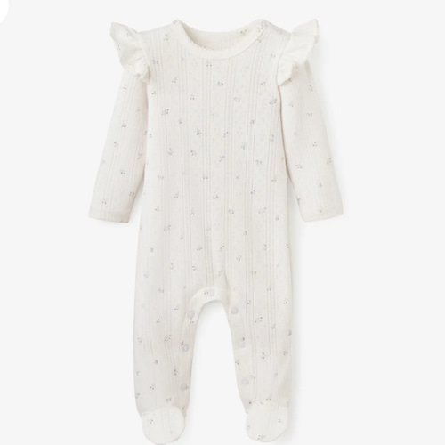 White Floral Organic Cotton Pointelle Baby Jumpsuit – Elegant Baby