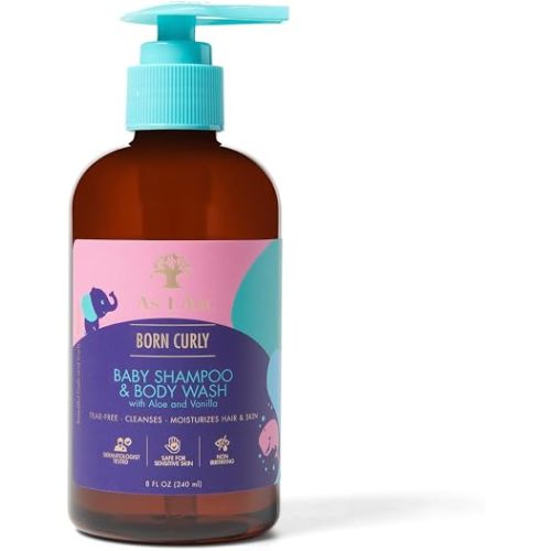 As I Am Born Curly Shampoo & Body Wash Baby & Kids 8 oz - Tear-Free Hair & Body Cleanser - with Aloe Vera & Vanilla - Gently Cleanses, Hydrates & Detangles - Vegan & Cruelty Free