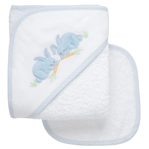 Bunny Baby Hooded Towel & Washcloth Set, Blue