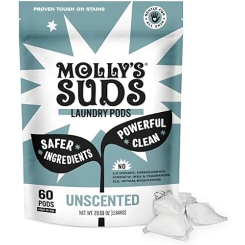 Molly's Suds Laundry Detergent Pods | Clean Detergent for Sensitive Skin | Ultra Concentrated and Stain Fighting | Unscented - 60 Count