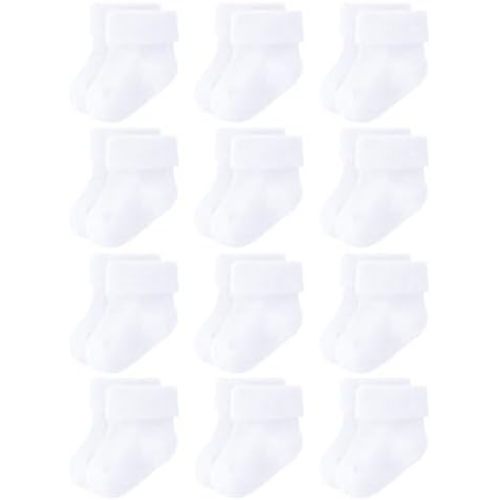 Newborn Socks 0-3 Months Baby Turn Cuff Infant Crew Socks 12 Pairs