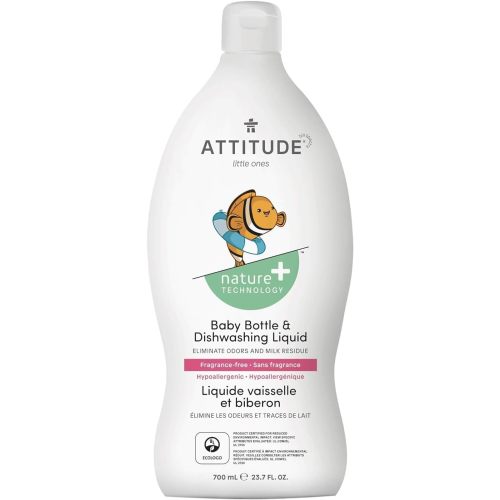 ATTITUDE Baby Bottle and Dishwashing Liquid, EWG Verified, No Added Dyes or Fragrances, Tough on Milk Residue and Grease, Vegan and Cruelty-free, Unscented, 23.7 Fl Oz - 23.7 Fl Oz (Pack of 1)