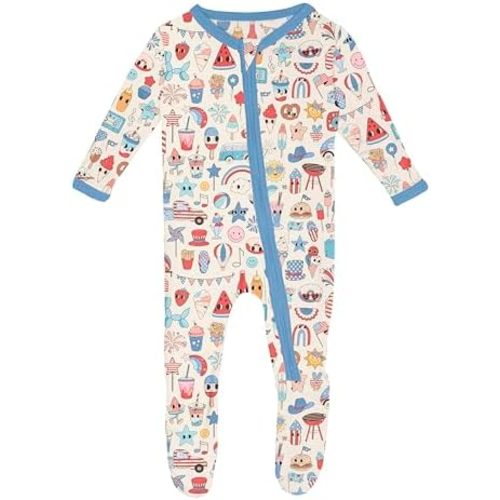 KicKee 4th of July Footie with Zipper, Stars and Stripes, One-Piece Baby Clothes, Boy and Girl