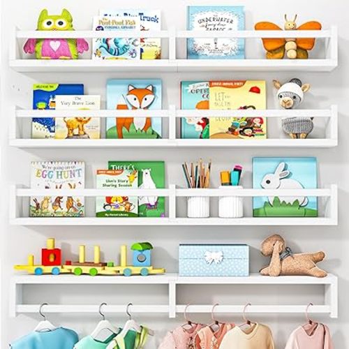 Fixwal Floating Nursery Book Shelves for Wall, 32 Inches, Set of 4, White