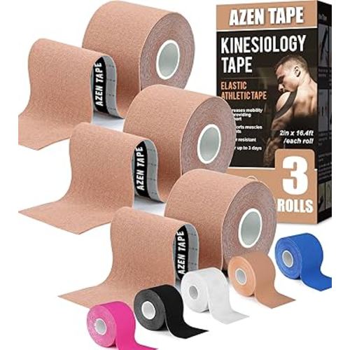 AZEN 3 Rolls Kinesiology Tape, 16.4 ft Waterproof Kinetic Tape for Joints Support and Muscle Pain Relief, Knee Tape, Athletic Tape, Uncut Muscle Tape - Skin