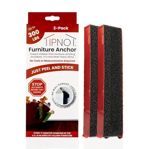Adhesive Furniture Anchor, No-Drill, Aesthetic & Invisible Once Installed, Anti-Tip Furniture Safety Anchor to Childproof and Babyproof Your Home, Holds Up to 300 Pounds, 2-Pack