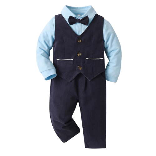 Infant Boys 4PCS Gentleman Outfit Set - Long Sleeve Romper, Pants, Coat & Tie - Soft Breathable Fabric for Autumn/Winter - Sizes 3-24 Months