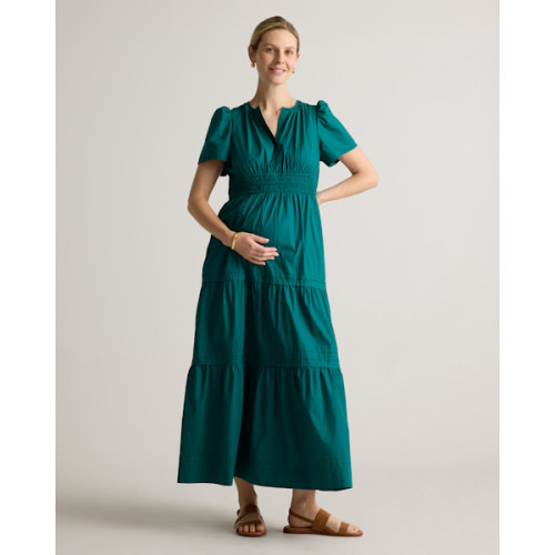 100% Organic Cotton Maternity Tiered Maxi Dress in Navy