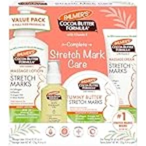Palmer's Pregnancy Essentials Skin Care Kit, Cocoa Butter Formula (4 Piece) | Includes Massage Lotion, Massage Cream, Tummy Butter and Skin Therapy Oil for Stretch Marks, the ideal gift for mom to be