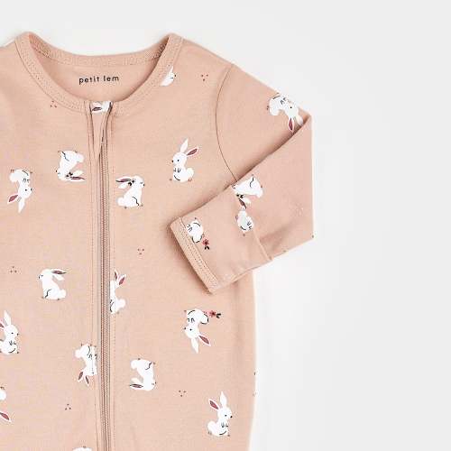 Baby Bunny Print on Barely Pink Sleeper