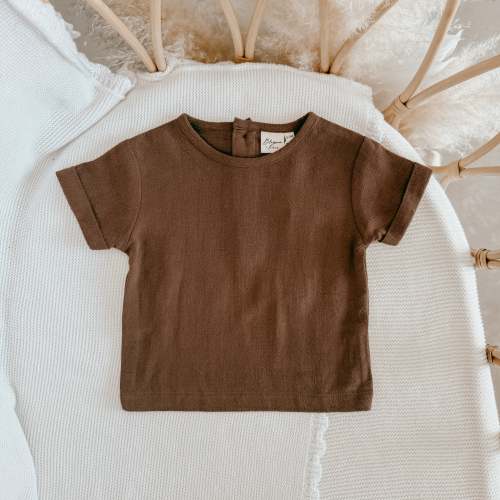 Cocoa Linen Tee - Cuff Sleeve