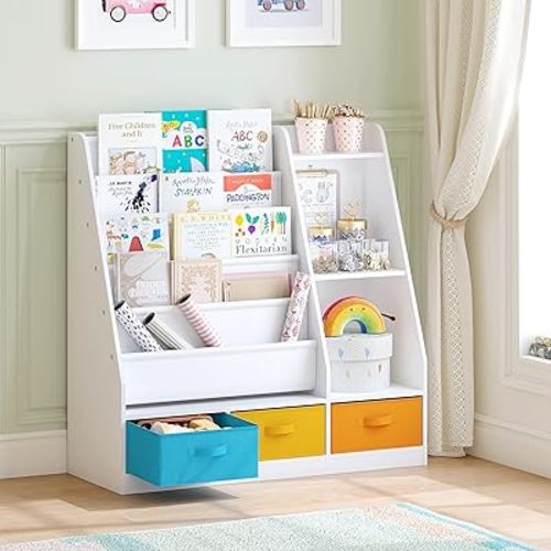 Spirich Kids Bookshelf and Toy Storage, Montessori Baby Book Shelf, White