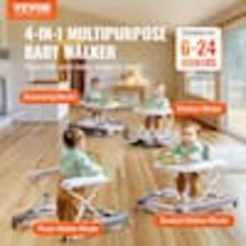 VEVOR 4-in-1 Foldable Baby Walker Activity Center 3 Height Toddler Walker with Wheels, Music Tray for 6-24-Months Kids, Gray YDSXBCHSGYBZ65FD5V9