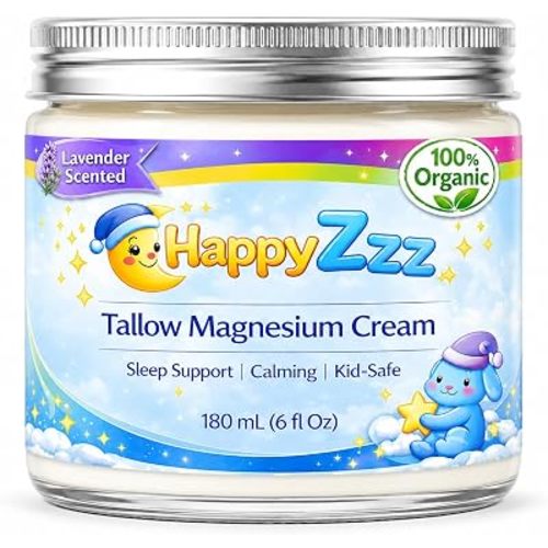 Magnesium Lotion for Kids, Tallow Based Magnesium for Kids, Chemical and Fragrance Free, 3 Month Supply, All Organic Ingredients