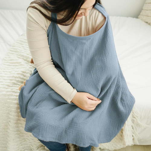 Breathable 100% Cotton Muslin Nursing Cover – Breastfeeding Privacy Apron with Arch Neckline, Versatile Stroller Cover & Multi-Use Baby Shower Gift