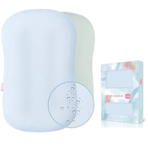 Organic Waterproof Baby Lounger Covers 2 Pack| GOTS Certified 100% Cotton| Removable Cover with Waterproof Liner | Machine Washable and Dry (Cover only)（Blue & Green)