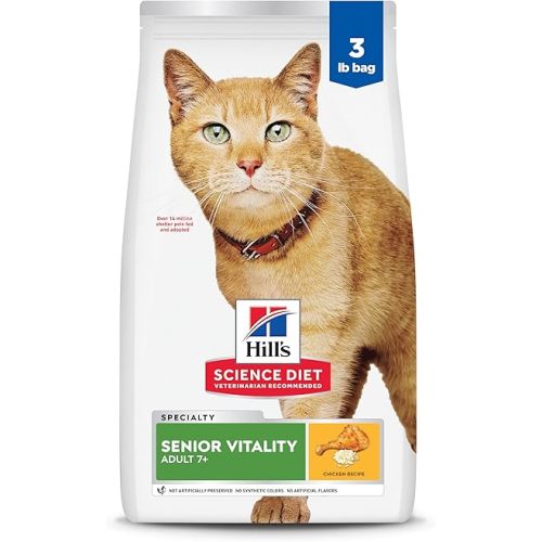 Hill's Science Diet Adult 7+ Senior Vitality Dry Cat Food, Chicken & Rice, 6 lb. Bag