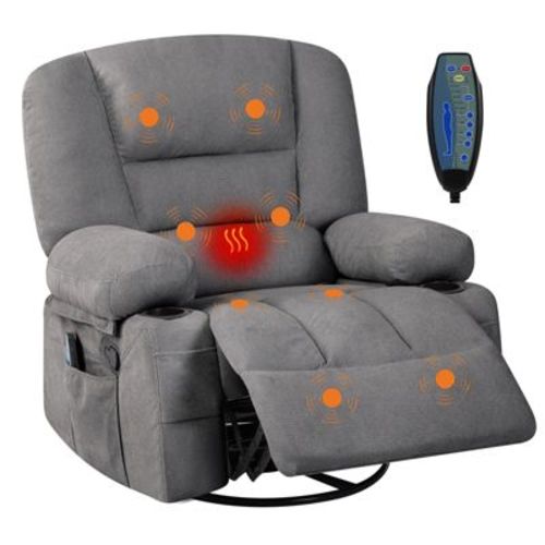 Massage Rocker Recliner Chair for Adults, 360° Swivel Rocking Chair with Massage& Heating, Glider Recliner Chairs with Storage and Cup Holder