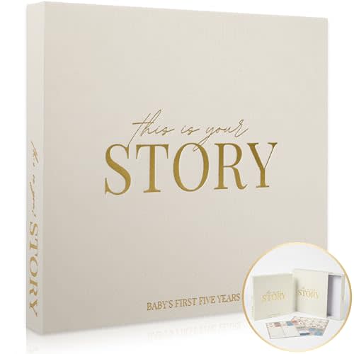 Baby Memory Book & Baby Keepsake Book to Record Baby's Milestones and Photos for Newborn Girl or Newborn Boy, Gender Neutral, Scrapbook Album, First 5 Year Journal Includes Stickers & Keepsake Box