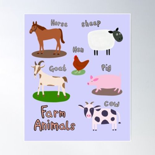 Farm Animals Poster Wall Art, Modern Wall Decor For Living Room Bedroom, 8x12 UNFRAMED