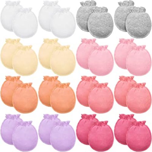 16 pares de manoplas de algodón para recién nacidos sin arañazos, guantes unisex para recién nacidos para bebés niños y niñas de 0 a 6 meses