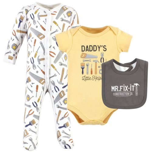 Hudson Baby Infant Boys Cotton Sleep and Play, Bodysuit and Bandana Bib Set, Construction Work, 6-9 Months