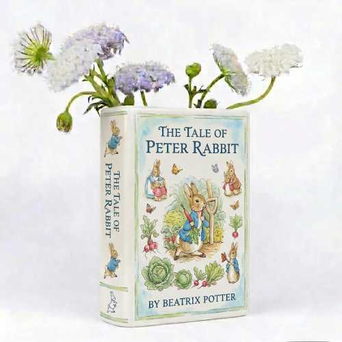 Peter Rabbit Ceramic Book Vase, Beatrix Potter Book Flower Vase, Cottagecore Nursery Decor, Vintage Storybook Home Accent
