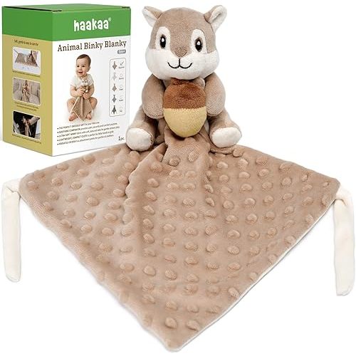 haakaa Squirrel Security Blankets for Babies, Ultra Silky Soft Lovey Blanket Baby Gift for Newborn Boys and Girls, Snuggle Toy Baby Stuffed Animals Essentials