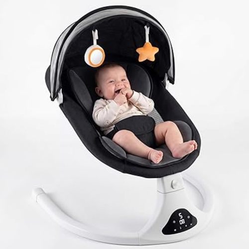 Electric Baby Swing for Infants to Toddler| Portable Infant Swing with Remote Control, Rocker with 5 Speeds, 3-Point Harness for Baby Boy Girl (Black)