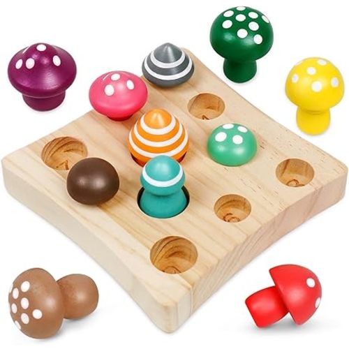Toddler Toys,Montessori Wooden Sensory Early Educatioanl Learning Fine Motor & Shape Sorter Toy,Matching Games with Mushroom Puzzle,Fun Easter Basket Stuffers Gifts for Boys Girls