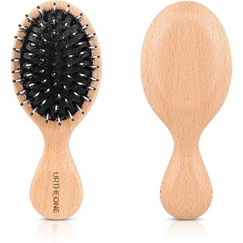 Hair Brush Mini Boar Bristle Hairbrush for Thick Curly Thin Long Short Wet or Dry Hair Detangle Massage Add Shine, Pocket Travel Small Paddle Hair Brush for Men Women Kids