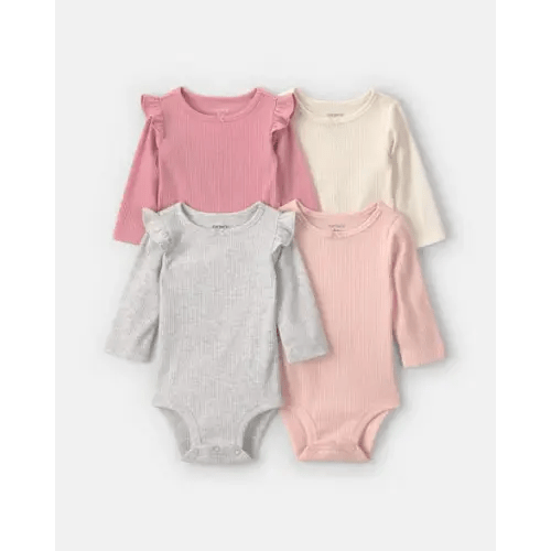 Baby Girl 4-Pack Ribbed Ruffle Long-Sleeve Multipack Bodysuits | Carter's