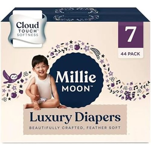 Millie Moon Luxury Diapers – Ultra Soft Cloud Touch Disposable Diapers with 12 Hour Absorbency & Wetness Indicator (7-40ct)