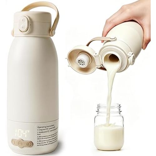 Portable Bottle Warmer for Travel, Fast Heating Milk Warmer On The Go,Temp Control 95°F -131°F,17 OZ Water Warmer for Breast Milk,Long-Lasting Keep Warm Function