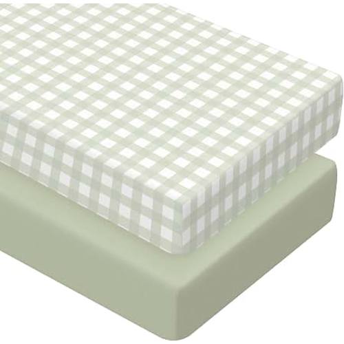 Amazon.com: Peryiter 2 Pack Gingham Crib Sheets for Girls Boys Green Bed Sheet Set Fitted 52'' x 28" for Standard Crib Mattress Stretchable Soft Toddler Aesthetic Nursery Decor