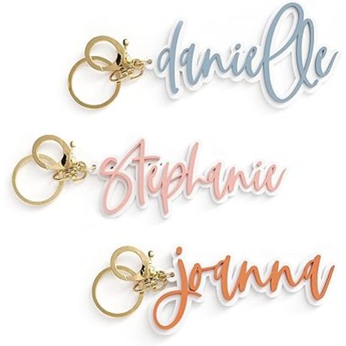 The Cotton & Canvas Co. Personalized Name Acrylic Keychain, Custom Name, Backpack Tag, Lunchbox Tag, Luggage Bag Tag, Retro, 3D, Gold Keyring, Gift for Her, Him, Kids