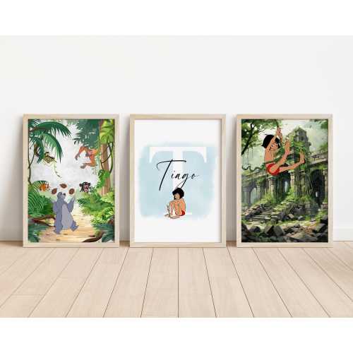 SET OF 3 Jungle Book Personalised Prints, Disney Mowgli Bedroom Decor, Kids Nursery Wall Art, Jungle Book Posters, Baloo Gift Keep Sake