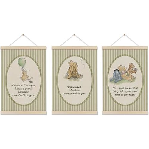 Winnie Nursery Decor, Set of 3 Pooh Posters Hanger Frame, 12×16 inch