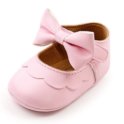 LAFEGEN Baby Girls Mary Jane Flats with Bownot Non Slip Soft Sole PU Leather Newborn Infant Toddler First Walker Cirb Dress Shoes