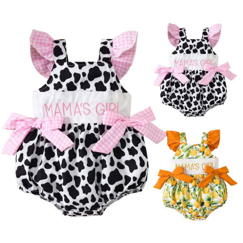 WUANDIXFA Cowgirl Outfit Baby Girl Ruffle Bubble Romper Short Sleeve Bodysuit Bow Jumpsuit Western Baby Clothes (Red, 0-3 Months)