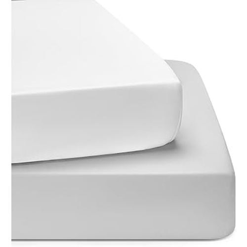 TILLYOU Baby Crib Sheets for Boys Girls, Fitted Crib Sheet 2 Pack for Standard Crib and Toddler Mattresses, Super Soft Toddler Bed Sheets, 28"x52"x8", White & Gray