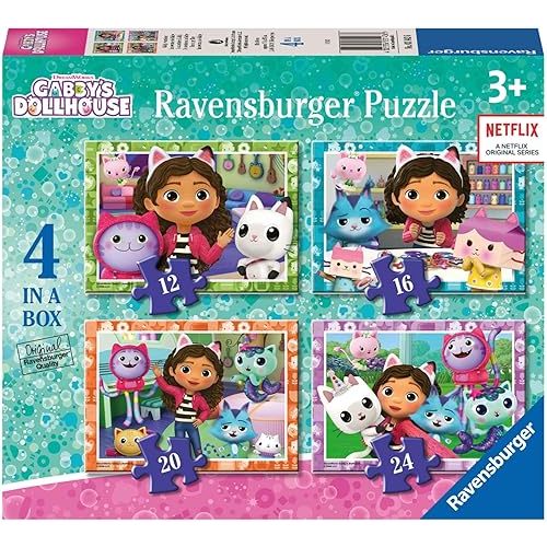 Ravensburger Gabby’s Dollhouse Jigsaw Puzzles for Kids Age 3 Years Up - 4 in a Box (12, 16, 20, 24 Pieces) - Educational Toys for Toddlers