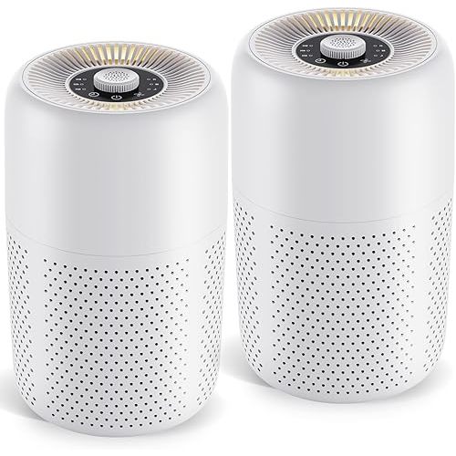 2 Pack YARIKI Air Purifiers for Bedroom Home with Aromatherapy Function,Small Air Purifier with Nightlight Speed Control,24dB Low Noise for Better Sleep,For Pet Room Dorm Kitchen,P60 (White)