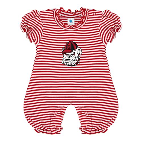 Creative Knitwear College Baby Striped Puff Sleeve Romper - Team Logo, Many Colors, for Girls (Newborn-12 Months)