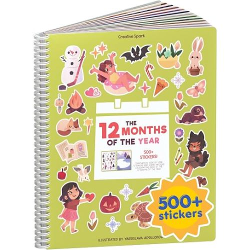 12 Months of the Year 500+ Sticker Book by Cupkin Fun Toddler Calendar Activity Coloring + Sticker Book, Road Trip Essentials, 12 Coloring Pages + Side by Side Scenes for Ages 2–8 Years