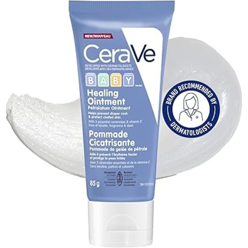 CeraVe BABY Multi-purpose Healing OINTMENT Cream. Prevent Baby Diaper Rash, Chafed skin/Lips, Dry & Cracked heels & feet. Petroleum jelly with Ceramides & Vitamin E. Slugging Cream, sensitive skin, lanolin-free, Fragrance-Free, Travel Size, 85G