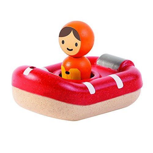 PlanToys® Wooden Coast Guard Boat with Driver | Waterproof Bath and Water Play Toy | Montessori Toy for Imaginative Rescue Play and Fine Motor Skills | Eco Friendly Toy Boat