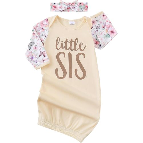 AMAWMW Newborn Baby Girl Little Sister Sleeper Gown Stripe Long Sleeve Nightgown Pajamas Gifts Stuff Essential Outfit