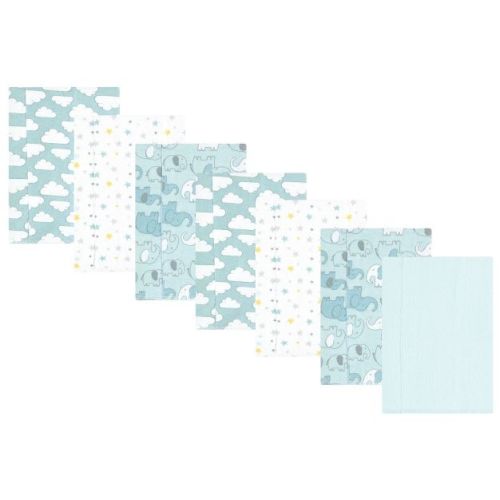 Luvable Friends Hudson Baby Cotton Poly Flannel Burp Cloths 7pk, Blue Elephant Journey